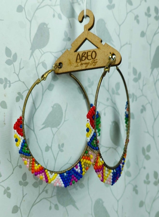 Abeo India Multicolour Tribal Beaded Hoop Earrings, Handmade Bali Style, Regular and Occasion Wear - Image 3
