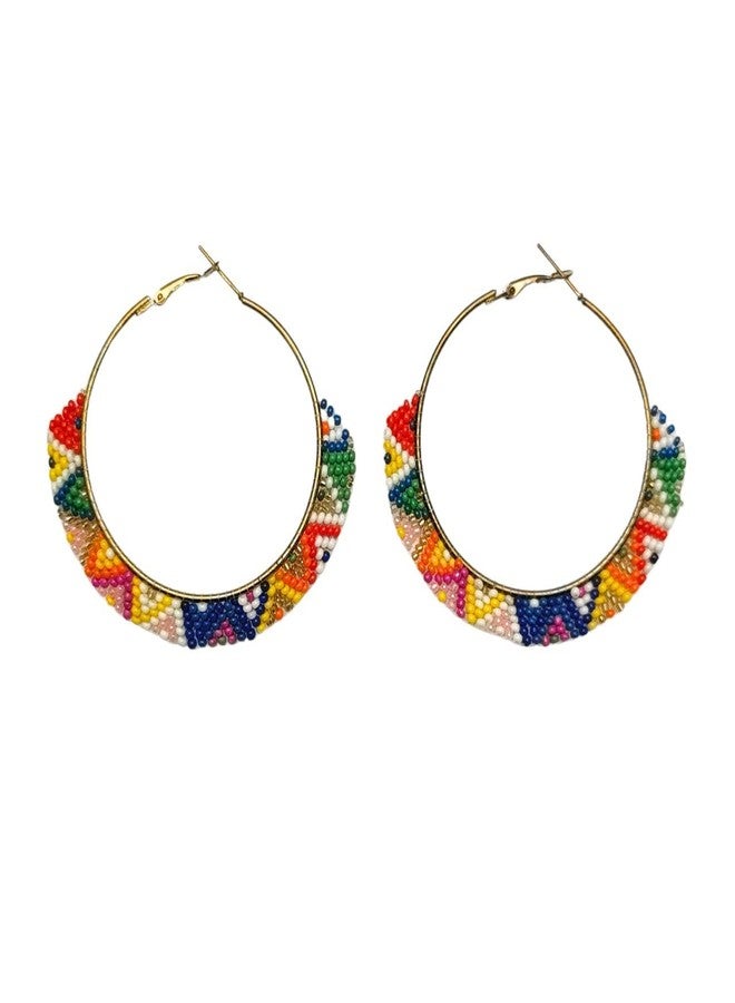 Abeo India Multicolour Tribal Beaded Hoop Earrings, Handmade Bali Style, Regular and Occasion Wear - Image 1