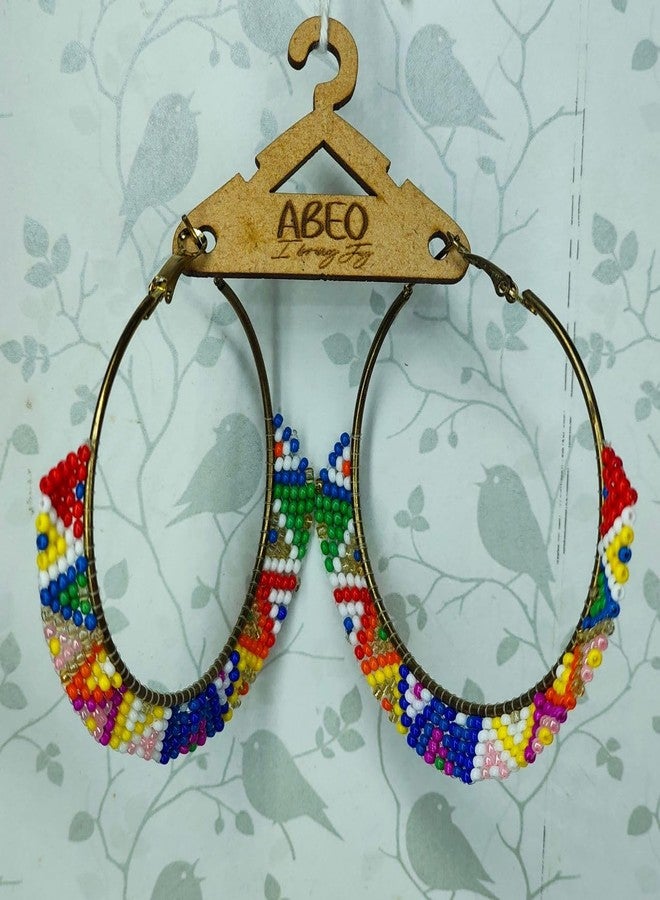 Abeo India Multicolour Tribal Beaded Hoop Earrings, Handmade Bali Style, Regular and Occasion Wear - Image 2