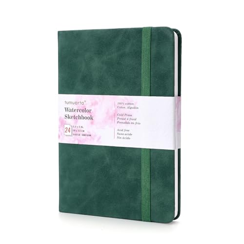 tumuarta Watercolor - Sketchbook, 7.5x5 in, 140 LB, 300GSM, 100% Cotton, Acid Free, Cold Press, 24 Sheets,48 Pages, Watercolor Paper Journal for Use As Travel Notebook and Mixed Media Pad On The Go - Image 1