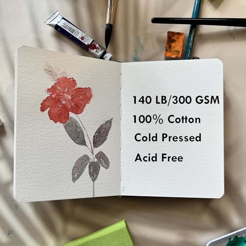 tumuarta Watercolor - Sketchbook, 7.5x5 in, 140 LB, 300GSM, 100% Cotton, Acid Free, Cold Press, 24 Sheets,48 Pages, Watercolor Paper Journal for Use As Travel Notebook and Mixed Media Pad On The Go - Image 4