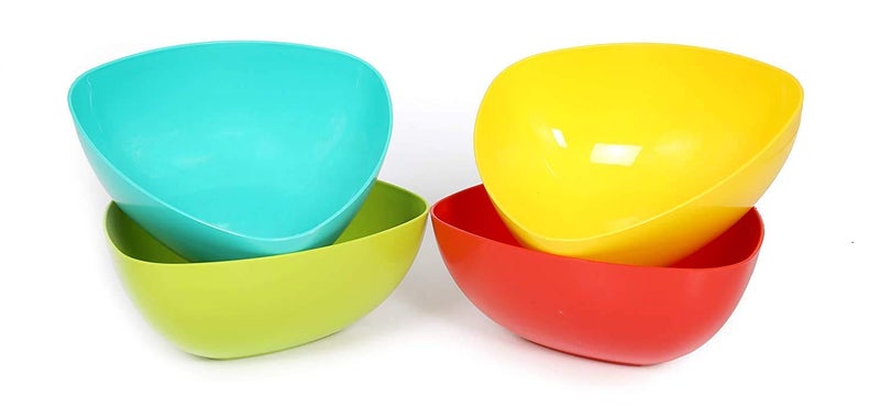 Luxansa Luxansa Multipurpose Set of 4 Unbreakable Microwave Oven Safe Plastic Mixing Bowl Set for Kitchen Soup Bowls Serving Salads Snack Cake Pasta Rice Desert Dining Food Unique Ice Cream Dry Fruits Freezer Bowls 17 x 17 x 7 CM 1500 ML Triangle  - Image 1