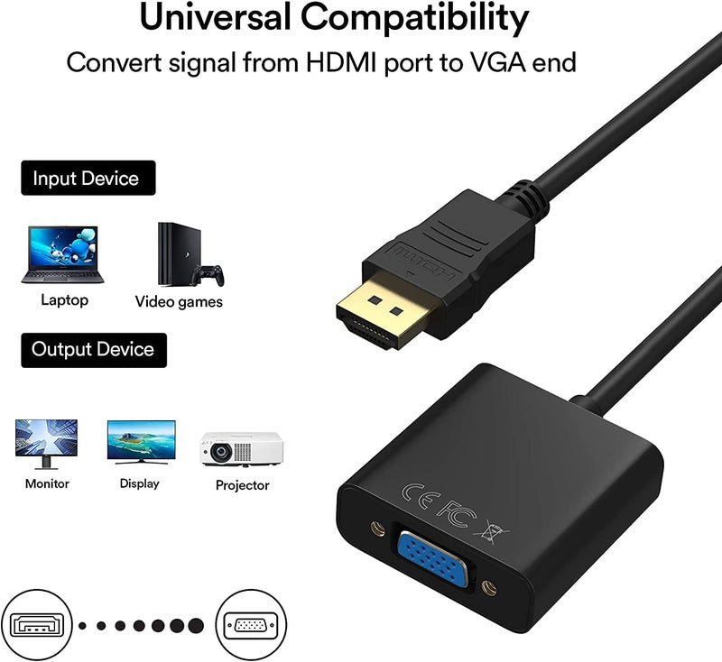 Tobo HDMI to VGA, Gold-Plated HDMI to VGA Adapter (Male to Female) Compatible with Computer, Desktop, Laptop, PC, Monitor, Projector, HDTV and More Black (TD-475H) - Image 2