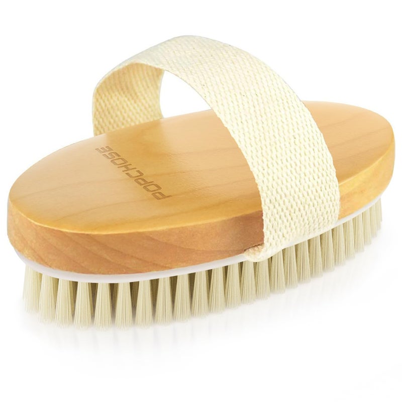 POPCHOSE Dry Brushing Body Brush Natural Bristle Dry Skin Exfoliating Brush Body Scrub for Flawless Skin Cellulite Reduction Lymphatic Drainage and Blood Circulation Improvement