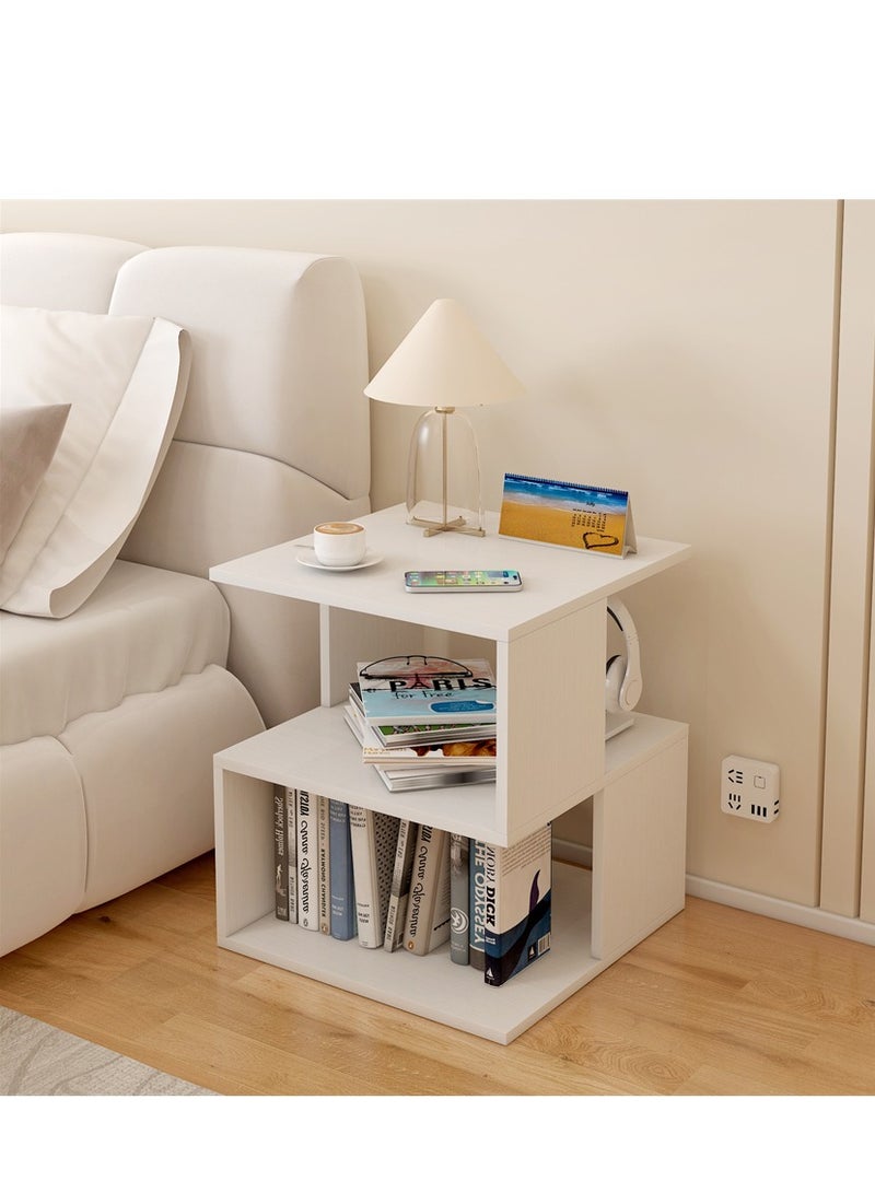 Wooden Storage Cabinet, 2 Tier Shelves Cabinet Rack Stand, Multifunctional Corner Unit Narrow Cupboard Nightstand Organizer for Bedroom Living Room Office (White, MFJ40) - Image 1