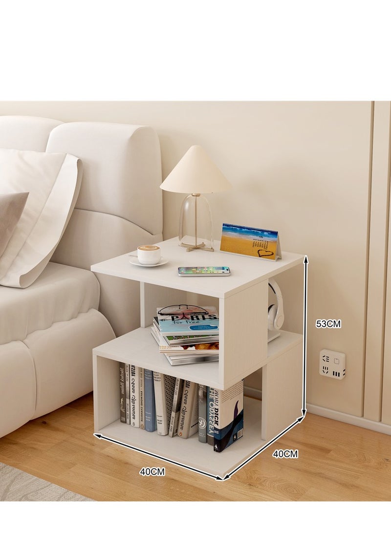 Wooden Storage Cabinet, 2 Tier Shelves Cabinet Rack Stand, Multifunctional Corner Unit Narrow Cupboard Nightstand Organizer for Bedroom Living Room Office (White, MFJ40) - Image 5