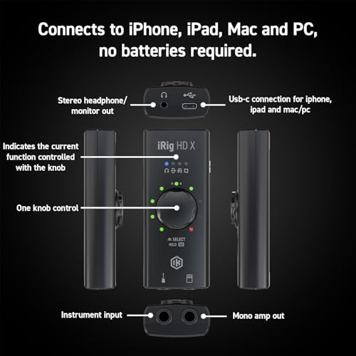 IK Multimedia iRig HD X Guitar Audio Interface - 96 kHz Music Recording, 24-bit, For iPhone, iPad, Mac, iOS, And PC With Lightning Cable, USB-C, Guitar Accessories, Recording Studio Equipment - Image 5