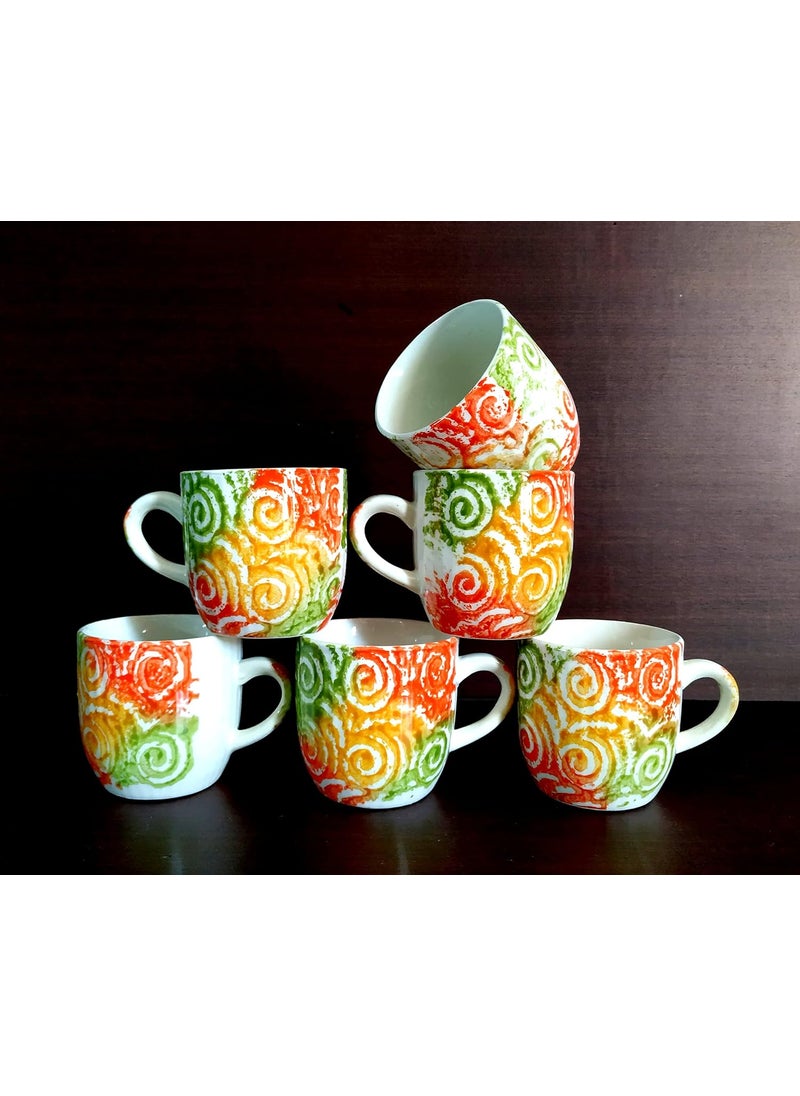MOODY PANDA MOODY PANDA Vibrant Set of 6 Cups Cup Set Ceramic 150 ml Cups Set of 6 Tea Cups  - Image 4