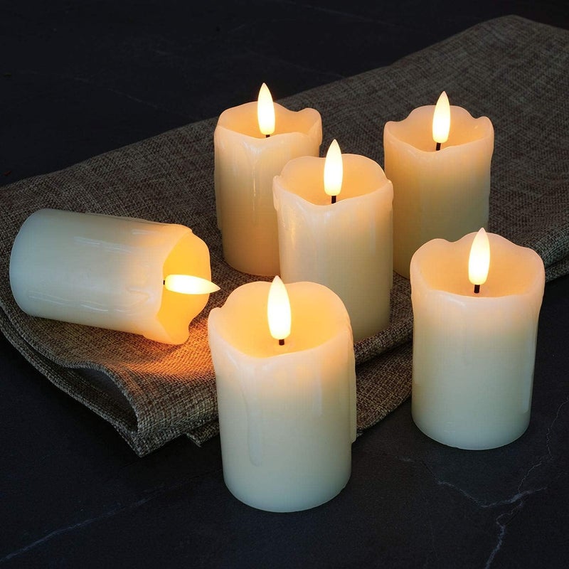 LTETTES 2"x3" Real Wax Flameless Votive Candles | Realistic Black Wick Battery Operated Pillar Candles with Remote | Wedding, Party and Holiday Decoration (Battery Included) - Pack of 6 - Image 3