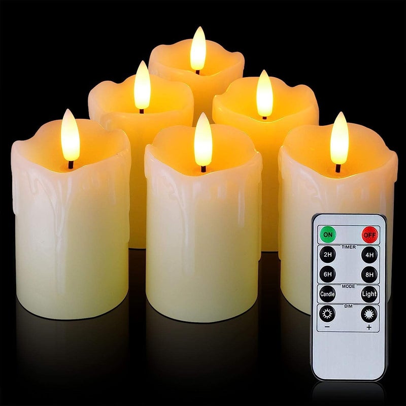 LTETTES 2"x3" Real Wax Flameless Votive Candles | Realistic Black Wick Battery Operated Pillar Candles with Remote | Wedding, Party and Holiday Decoration (Battery Included) - Pack of 6 - Image 1