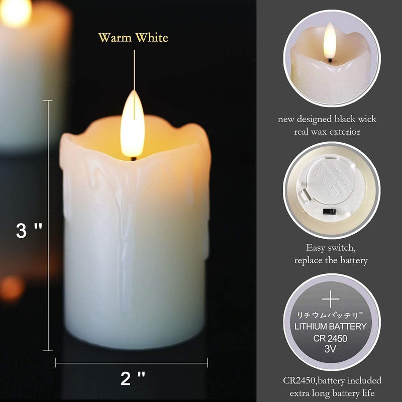 LTETTES 2"x3" Real Wax Flameless Votive Candles | Realistic Black Wick Battery Operated Pillar Candles with Remote | Wedding, Party and Holiday Decoration (Battery Included) - Pack of 6 - Image 2