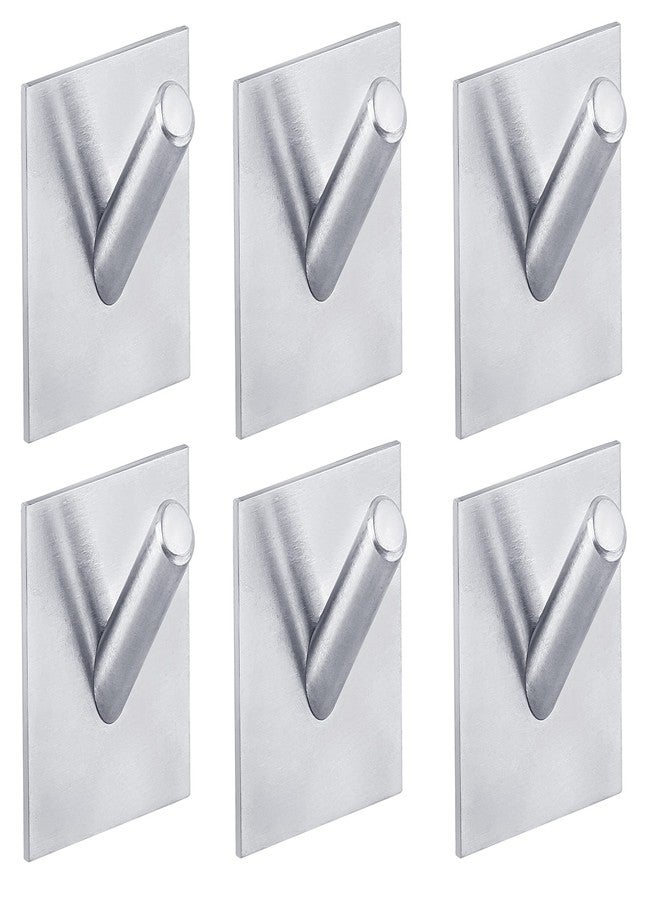 DOCOSS Pack of 6 Steel Self Adhesive Hooks for Wall Strong Sticker Hooks Door Hanger Wall Hooks Self Adhesive Hooks Holder for Bathroom,Kitchen -Holds Upto 3 kg (Silver -Brush) - Image 1