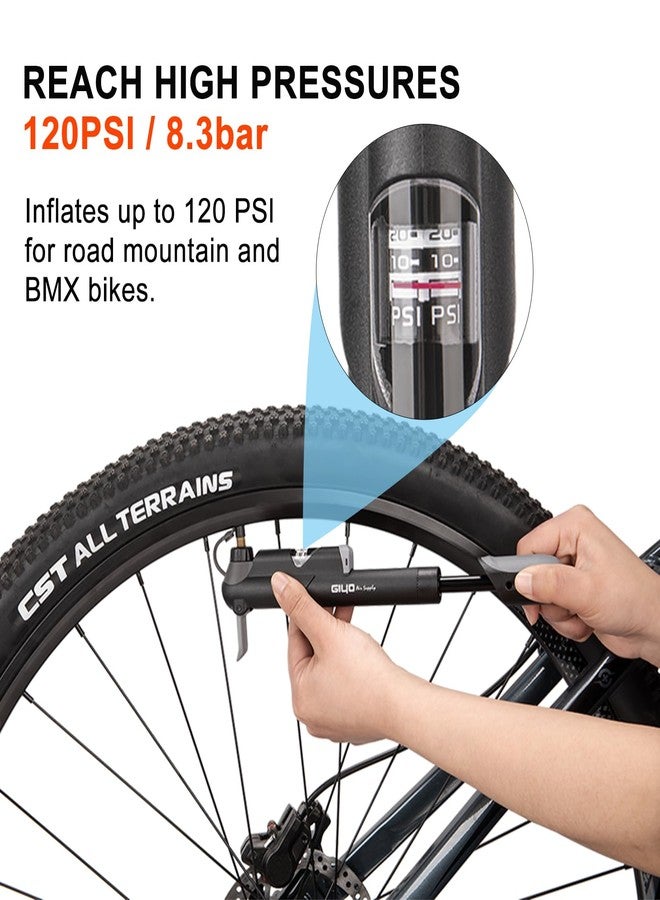 Kadacha Mini Bike Pump with Pressure Gauge - Presta & Schrader Bike Tire Pump - 100 PSI Portable Bicycle Air Pump for Road & Mountain Bike - Image 2