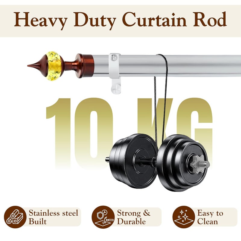 GLOXY Stainless Steel Curtain Rod Set 1 Inch Adjustable Pipe Chrome Finish with Finial Brackets Screw and Wallplug Heavy Duty Extendable for Home and Offices 81 Inch RB199 - Image 5