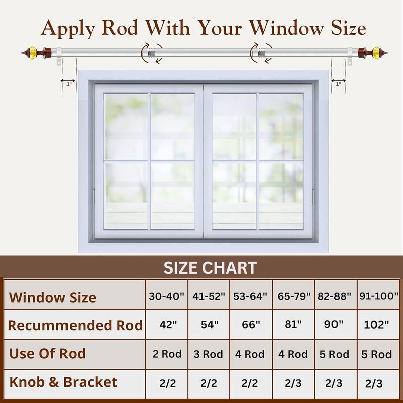 GLOXY Stainless Steel Curtain Rod Set 1 Inch Adjustable Pipe Chrome Finish with Finial Brackets Screw and Wallplug Heavy Duty Extendable for Home and Offices 81 Inch RB199 - Image 3