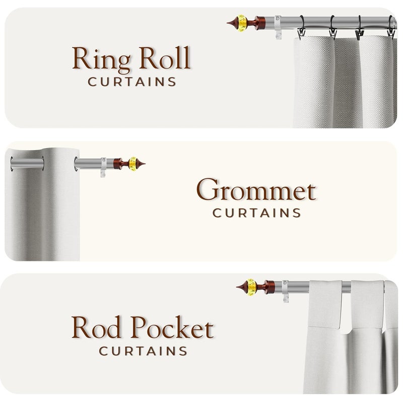 GLOXY Stainless Steel Curtain Rod Set 1 Inch Adjustable Pipe Chrome Finish with Finial Brackets Screw and Wallplug Heavy Duty Extendable for Home and Offices 81 Inch RB199 - Image 4