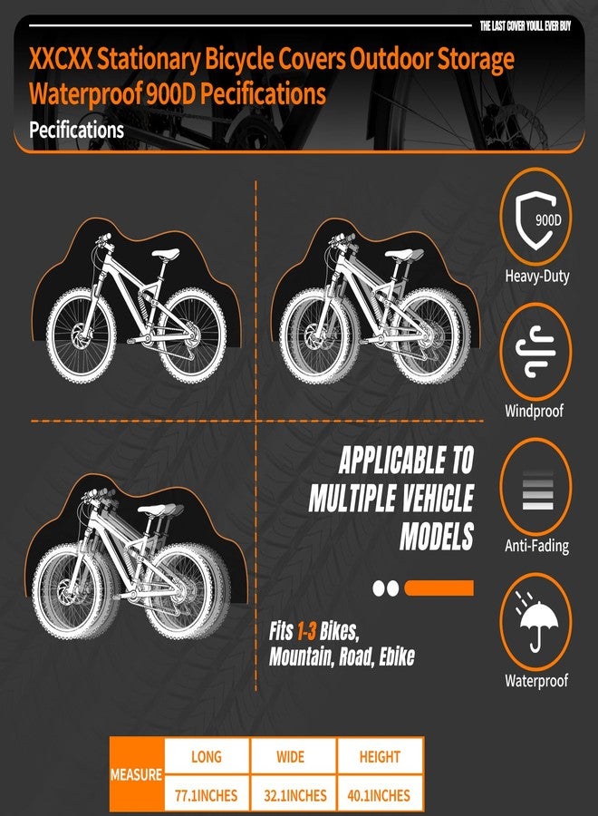 XXCXX Bike Cover for 1/2/3Bike-900D Heavy Duty Waterproof Bicycle Cover&Outdoor Bike Storage Protection against Snow,rain|Bike Cover for eBike,Mountain,Road,Hybrid,Scooter,Beach Cruiser Bike(L-1Bike Cover) - Image 3
