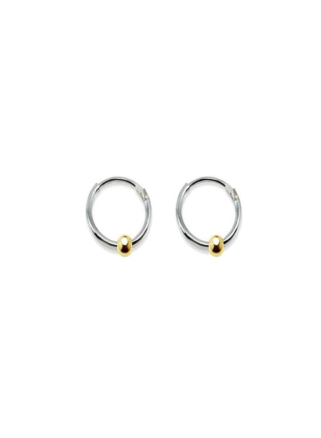 Hoops 4 Less Sterling Silver Two Tone Yellow Ball Bead Small Endless 10mm Lightweight Thin Round Unisex Hoop Earrings, 3 Pairs - Image 3