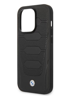 BMW iPhone 14 Pro Max Case MagSafe Compatibility Signature Collection Genuine Leather Back Cover with Perforated Seats Design / Perforated Seat Design / Accurate Cutouts - Black  - Image 1