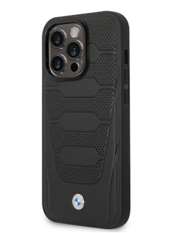 BMW iPhone 14 Pro Max Case MagSafe Compatibility Signature Collection Genuine Leather Back Cover with Perforated Seats Design / Perforated Seat Design / Accurate Cutouts - Black  - Image 3