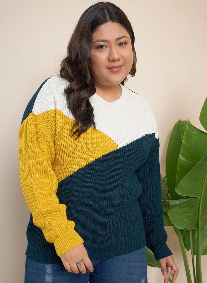 CURVY STREET Colourblocked Acrylic Pullover for Women