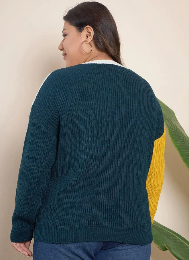 CURVY STREET Colourblocked Acrylic Pullover for Women