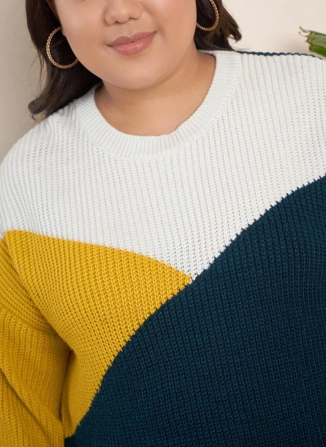 CURVY STREET Colourblocked Acrylic Pullover for Women
