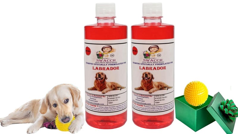swacch Shampoo | Puppy Safe Shampoo | PH Balanced | Ditch to Itch for Labrador Dog Shampoo 500ml Pack of 2 (Jasmine) + Spike Ball Chew Toy Combo Pack - Image 1