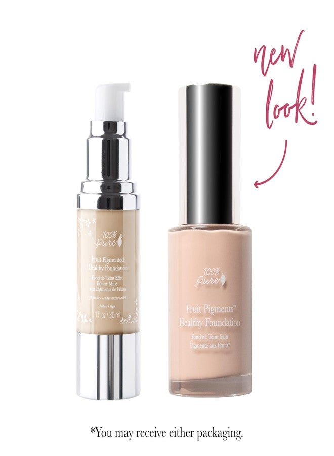 100 % Pure 100% نقية أساس صحي تغطية كاملة للوجه مكياج، لمسة نهائية سائلة غير لامعة مع فوائد مضادة للشيخوخة - نباتي - لون كريمي ملون بالفواكه الرائعة - (فاتح مع درجات دافئة) - 1 أونصة سائلة - Image 4