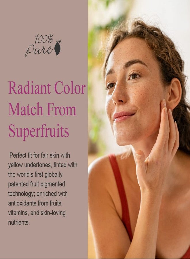 100 % Pure 100% نقية أساس صحي تغطية كاملة للوجه مكياج، لمسة نهائية سائلة غير لامعة مع فوائد مضادة للشيخوخة - نباتي - لون كريمي ملون بالفواكه الرائعة - (فاتح مع درجات دافئة) - 1 أونصة سائلة - Image 2