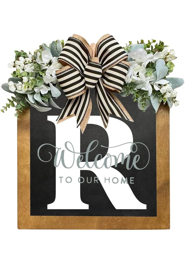 Bluejw Welcome Sign Creative Bowknot Letter Wreath In Front Of The Door Outdoor Decoration Props For The Courtyard 30x35CM - Image 1