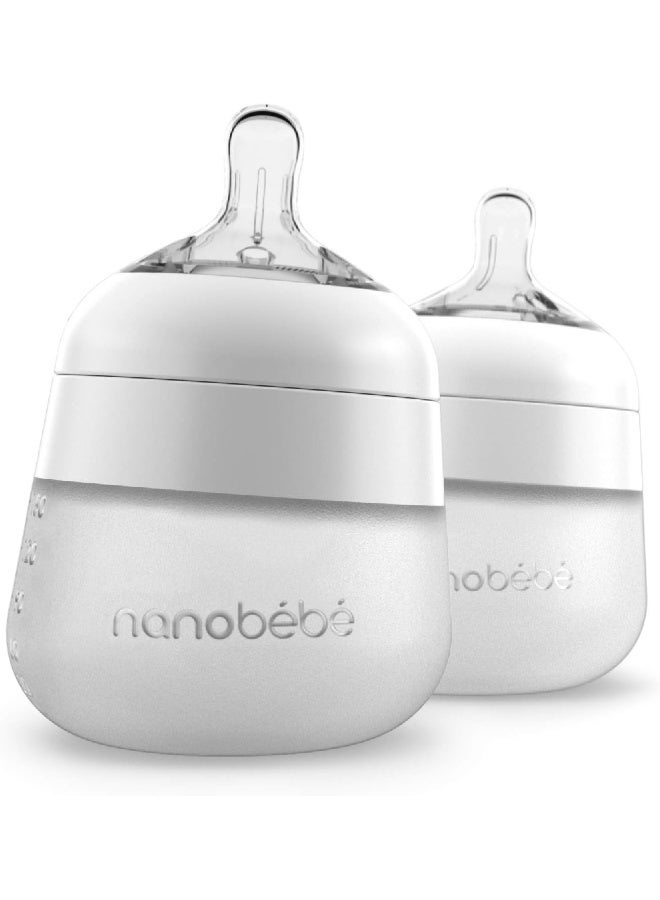 NANOBÃ‰BÃ‰ Flexy Silicone Baby Bottle, Anti Colic, Natural Feel, Non Collapsing, Tip Stable Base, Easy to Clean 2 Pack, White, 5 oz, 150 ml - Image 1