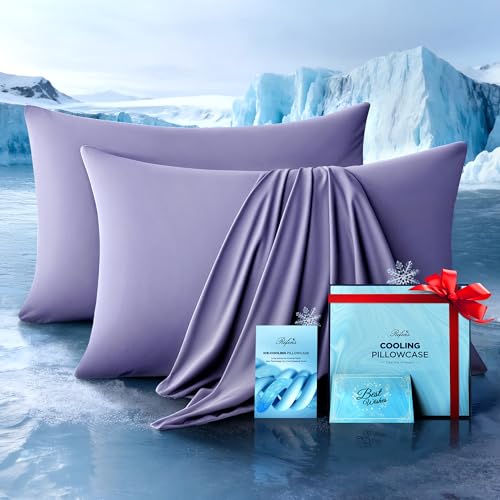 Rifens Ultra-Chill Cooling Pillowcase Set of 2 for Hot Sleepers, Softer Than Silk Pillow Cases for Protecting Hair & Skin, Breathable Bed Pillow Covers w/Zipper, Gifts for Women Men(Purple, Queen) - Image 1