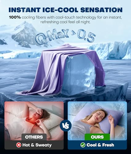 Rifens Ultra-Chill Cooling Pillowcase Set of 2 for Hot Sleepers, Softer Than Silk Pillow Cases for Protecting Hair & Skin, Breathable Bed Pillow Covers w/Zipper, Gifts for Women Men(Purple, Queen) - Image 2