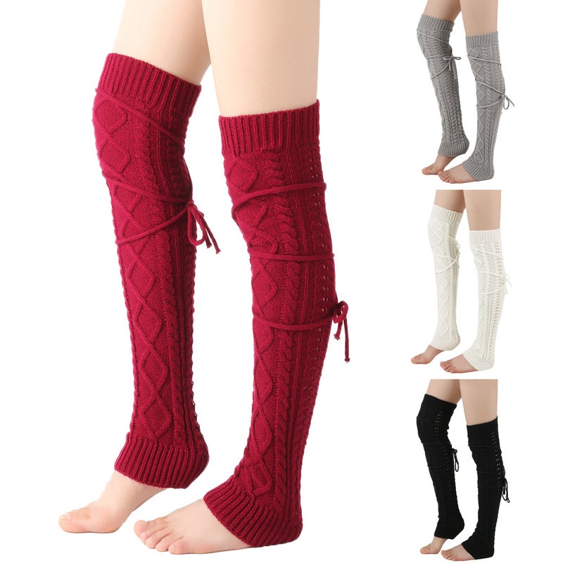 New Woolen Warm Leg Warmers Knee High Socks for Women Dark gray  - Image 5