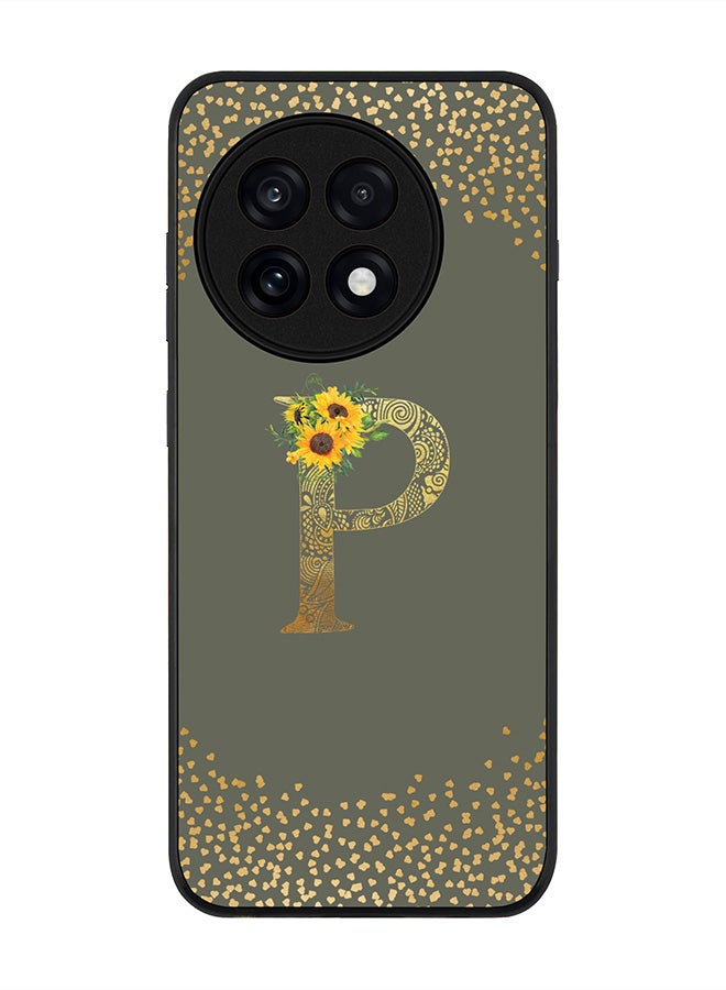 Stylizedd For OnePlus 13R / Ace 5 Pro Case,Slim fit Camera Protection, Shockproof Thin Phone cover  - Custom Floral Monogram - P  (Olive Green ) - Image 1