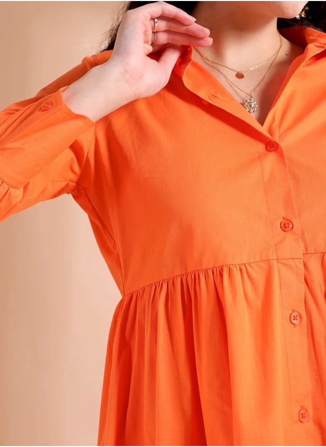 مرفوعة Women Fit and Flared Casual Solid Shirt Dress