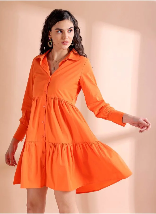 مرفوعة Women Fit and Flared Casual Solid Shirt Dress
