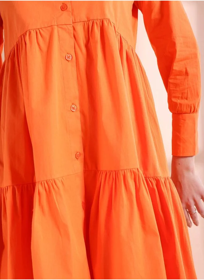 مرفوعة Women Fit and Flared Casual Solid Shirt Dress