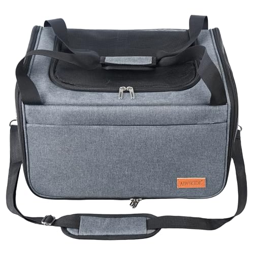 AIWIKIDE Lightweight Waterproof Cat Carrier - Foldable Design w/Full Cover for Security, Includes Collapsible Bowl, Grey - Image 1