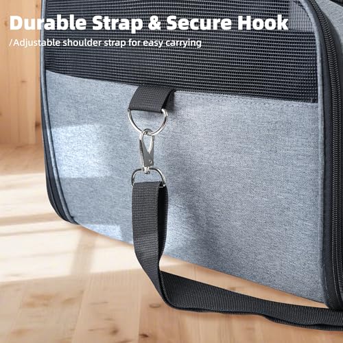 AIWIKIDE Lightweight Waterproof Cat Carrier - Foldable Design w/Full Cover for Security, Includes Collapsible Bowl, Grey - Image 5