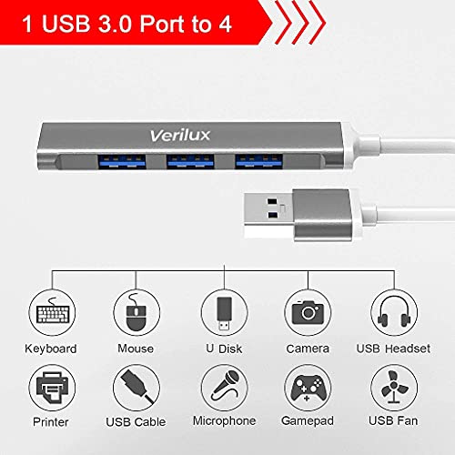Verilux® USB Hub 3.0 for PC Multiport Adapter with 4 USB Ports High Speed 3.0 for Laptop Aluminium Extender with Multi Port for MacBook, Mac Pro Mini, iMac - Image 2