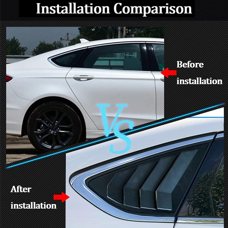 BOLTRY ABS Rear Side Window Louvers Air Vent Scoop Shades Cover Blinds Trim for Ford Fusion 2013 2014 2015 2016 2017 2018 2019 2020 2021 (Matte Black) - Image 2