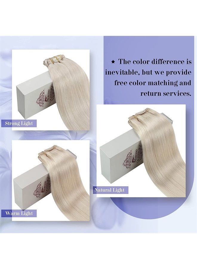 Moresoo Platinum Blonde Real Hair Extensions 24inch Clip Extensions Blonde Hair Full Head Double Weft Hair Extensions Clip ins 7Pieces/120Grams Thick Clip in Extensions Blonde Human Hair - Image 5