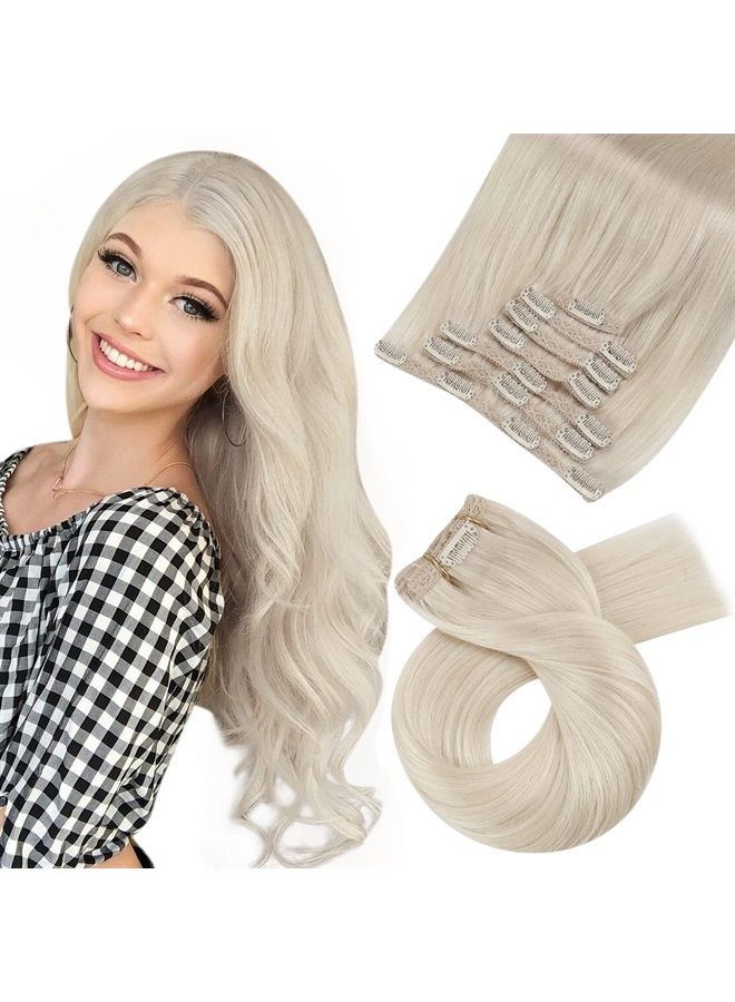 Moresoo Platinum Blonde Real Hair Extensions 24inch Clip Extensions Blonde Hair Full Head Double Weft Hair Extensions Clip ins 7Pieces/120Grams Thick Clip in Extensions Blonde Human Hair - Image 1