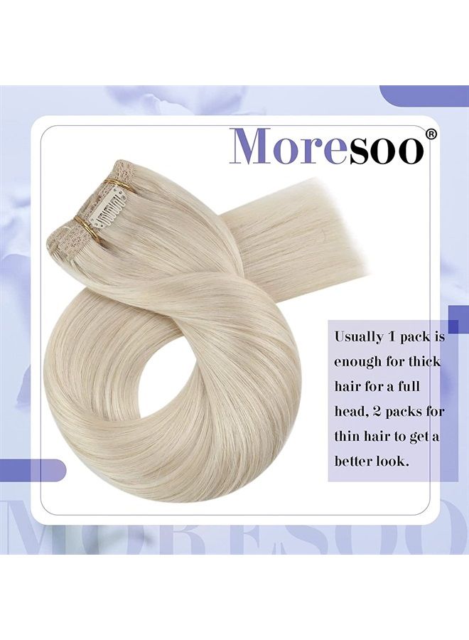 Moresoo Platinum Blonde Real Hair Extensions 24inch Clip Extensions Blonde Hair Full Head Double Weft Hair Extensions Clip ins 7Pieces/120Grams Thick Clip in Extensions Blonde Human Hair - Image 4