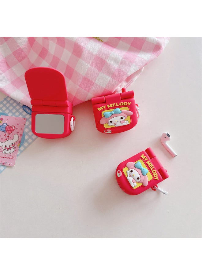 Flip Mirror KT Cat Phone AirPods Pro For Apple Bluetooth Headset 2/3/4 Generation Protective Cover For Cute-Color:Flip Mirror Melody + Ring-Applicable Models:Universal For Airpods Pro/pro2 - Image 1