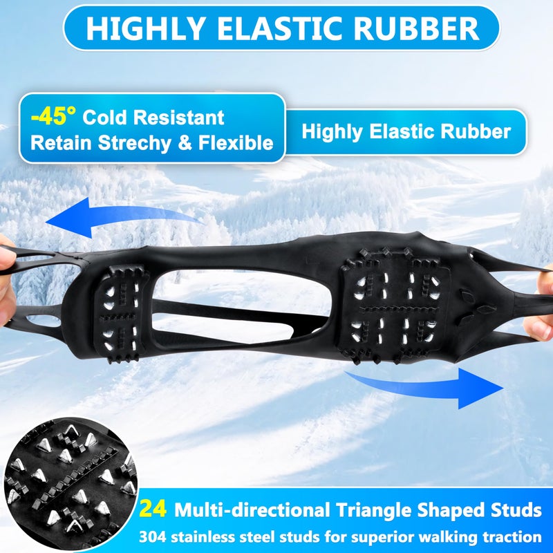 OROOTL Ice Cleats for Shoes and Boots Walk Traction Crampons Anti Slip 24 Studs Ice Snow Grippers for Women Men Kids Winter Hiking Climbing Fishing Gear - Image 3