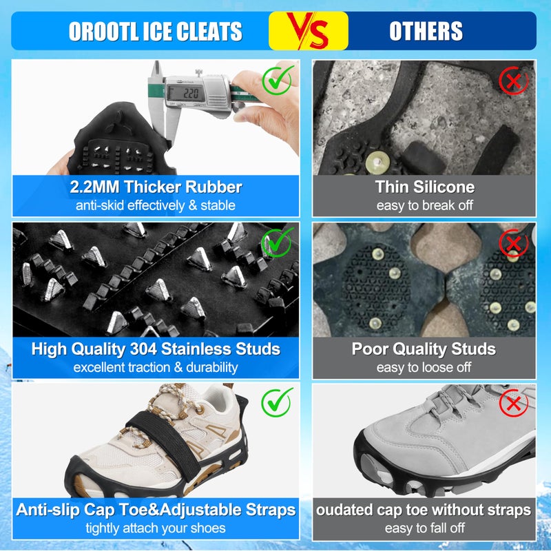 OROOTL Ice Cleats for Shoes and Boots Walk Traction Crampons Anti Slip 24 Studs Ice Snow Grippers for Women Men Kids Winter Hiking Climbing Fishing Gear - Image 5