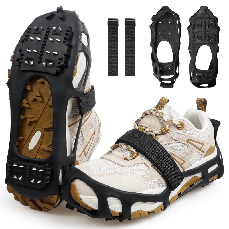 OROOTL Ice Cleats for Shoes and Boots Walk Traction Crampons Anti Slip 24 Studs Ice Snow Grippers for Women Men Kids Winter Hiking Climbing Fishing Gear - Image 1